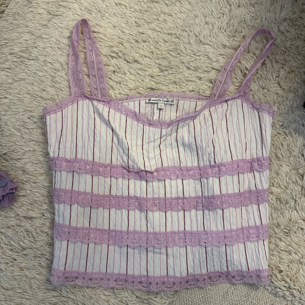 Vintage Nanette Lepore Lavender and White Lace Tank Top